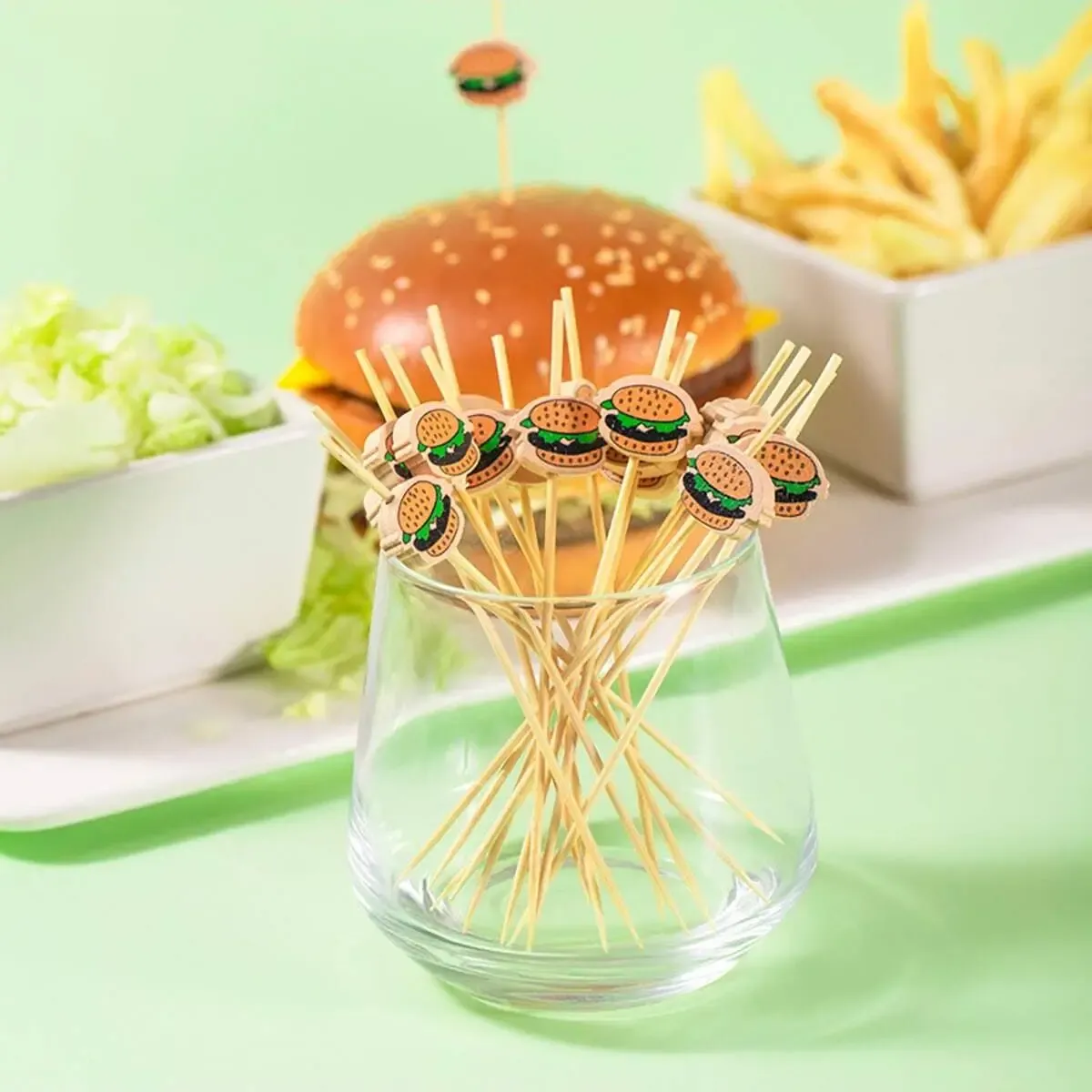 100Pcs-Hamburger Garnish Sticks Disposable Fruit Stick Snack Skewers Party Buffet Bamboo Food Picks Bento Tools_maomaolike.com