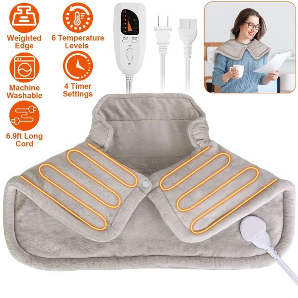 22.4x16.3in Large Weighted Heating Pad For Neck And Shoulders Electric Fast Heating Mat Neck Wrap Cushion Pain Relief With 6 Temperature Settings 4_maomaolike.com