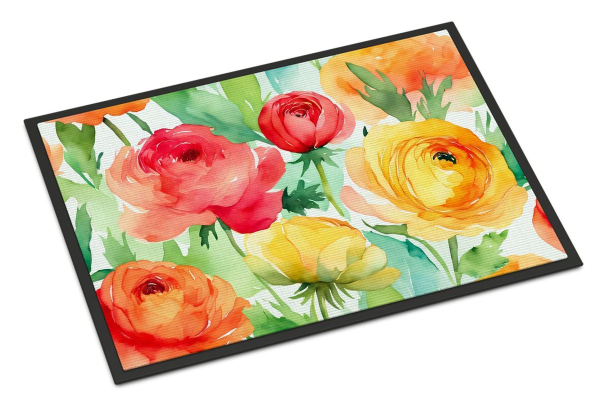 Ranunculus In Watercolor Doormat Front Door Mat Indoor Outdoor Rugs For Entryway, Non Slip Washable Low Pile, 24H X 36W_maomaolike.com