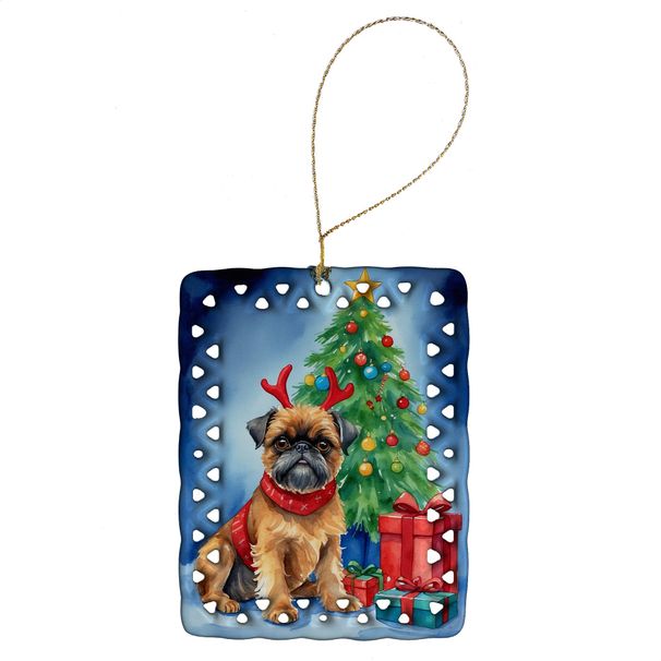 Brussels Griffon Christmas Reindeer Porcelain Ornament Christmas Tree Hanging Decorations For Home Christmas Holiday, Rectangle, Gift, Multicolor_maomaolike.com