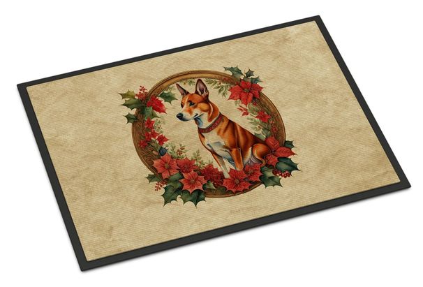 Basenji Christmas Flowers Doormat Front Door Mat Indoor Outdoor Rugs For Entryway, Non Slip Washable Low Pile, 24H X 36W_maomaolike.com