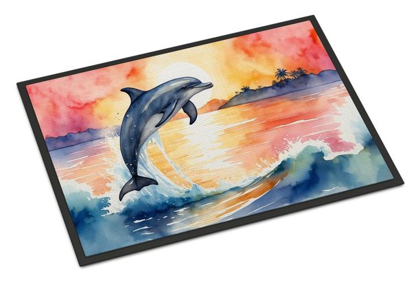 Dolphin Leaping At Sunrise Doormat Front Door Mat Indoor Outdoor Rugs For Entryway, Non Slip Washable Low Pile, 24H X 36W_maomaolike.com