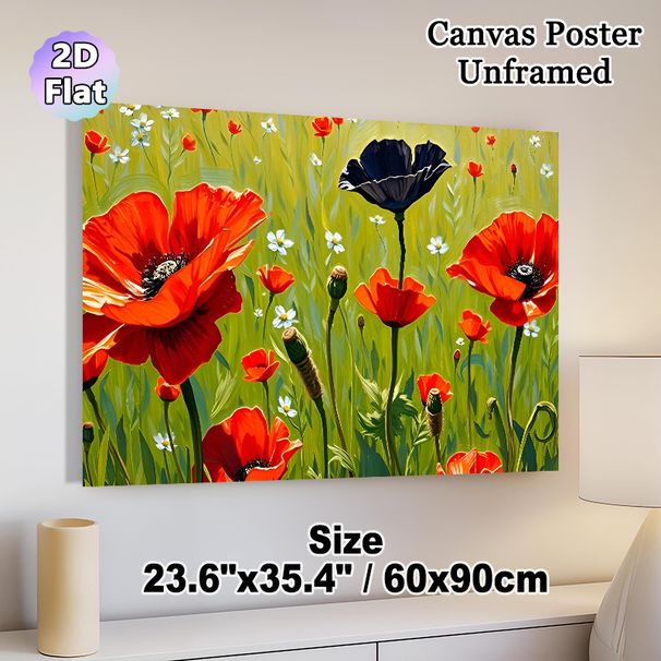Poppy Field Floral Painting Poster, Vibrant Artistic Lush Poppy Field With Contrasting Dark Poppy And Tiny Daisies Poster, Infuses Natural Charm For_maomaolike.com