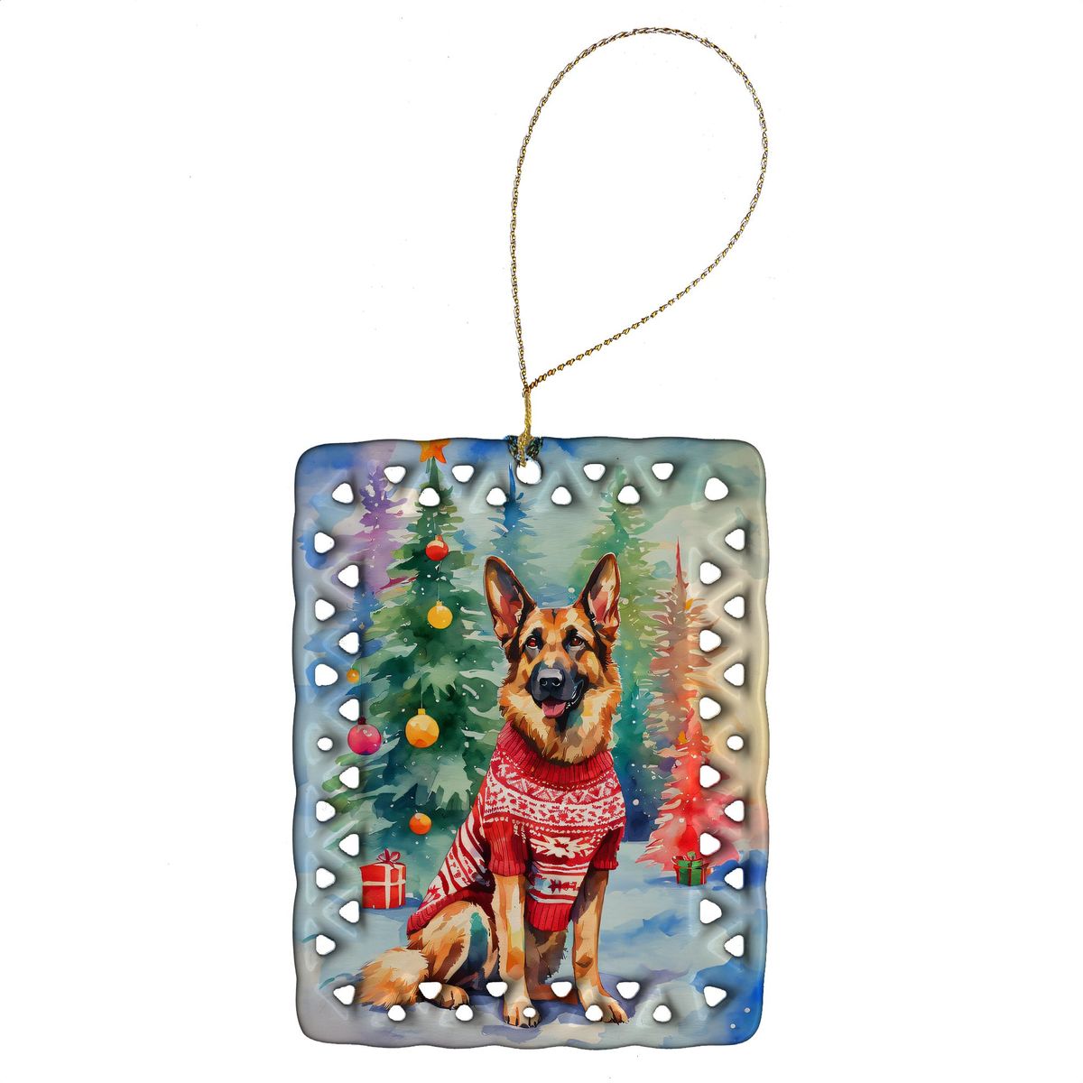 German Shepherd Christmas Porcelain Ornament Christmas Tree Hanging Decorations For Home Christmas Holiday, Rectangle, Gift, Multicolor_maomaolike.com