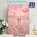 Couple Beach Sunset Painting Poster, Soft-hued Impressionist Poster, Romantic Scene Of Couple Walking On Shell-covered Pink Beach At Sunset, Ideal For_maomaolike.com