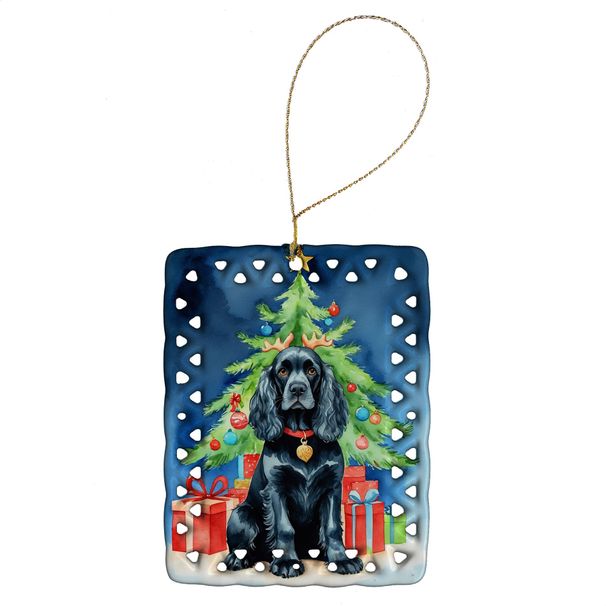 Black Cocker Spaniel Christmas Reindeer Porcelain Ornament Christmas Tree Hanging Decorations For Home Christmas Holiday, Rectangle, Gift, Multicolor_maomaolike.com