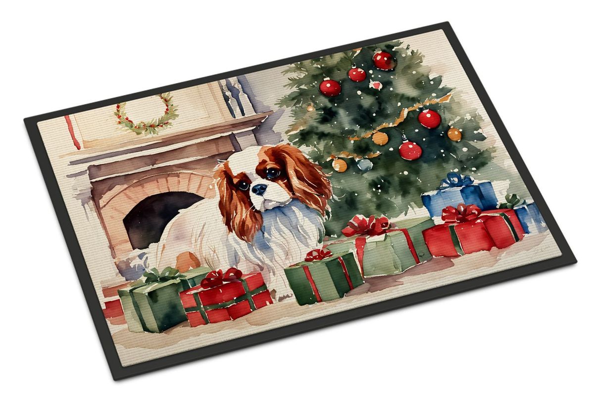 Cavalier Spaniel Cozy Christmas Doormat Front Door Mat Indoor Outdoor Rugs For Entryway, Non Slip Washable Low Pile, 24H X 36W_maomaolike.com