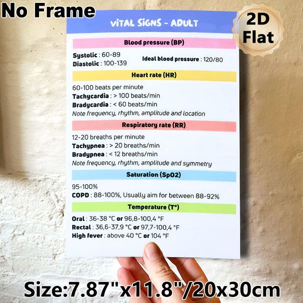 Adult Vital Signs Painting Poster, Color-coded Medical Reference Chart Poster, Practical Guide For Adult Vital Sign Ranges, Ideal For Clinic And_maomaolike.com