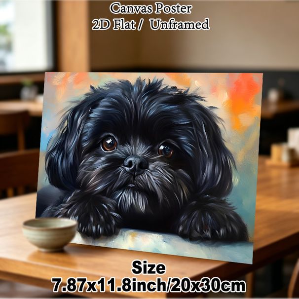 Black Fluffy Puppy Painting Poster, Vivid Realistic Oil Painting Style Poster, Warm Endearing Decor Ideal For Living Room, Bedroom And Pet Enthusiast_maomaolike.com