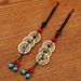 Qian Dao Jia Three Emperors Copper Coin Green Bead Braided Rope Portable Bag Pendant Car Keychain Accessories_maomaolike.com