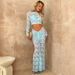 Women's perspective round neck high waist long sleeve waist hip skirt two-piece lace skirt_maomaolike.com