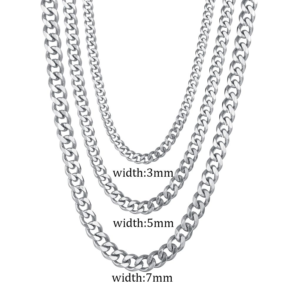3/5/7mm Stainless Steel Cuban Link Chain Classic Punk Personality Jewelry Simple Fashion Hip-hop Couple Necklace For Men_maomaolike.com