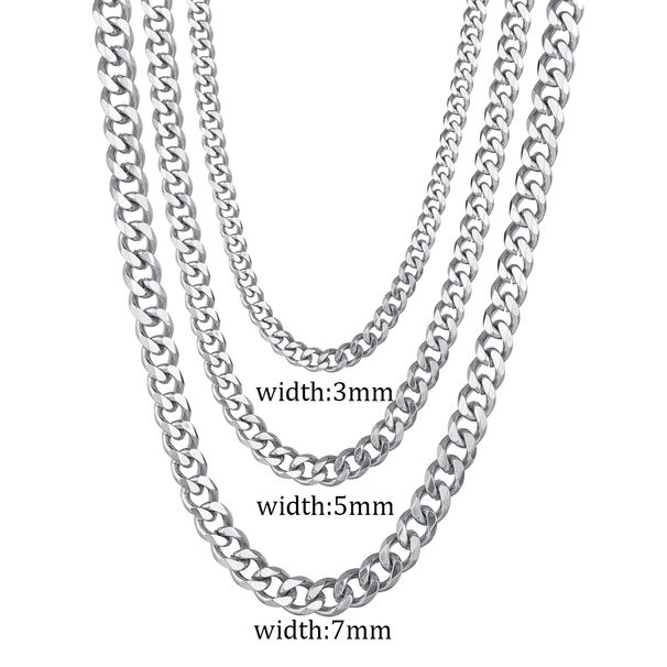 3/5/7mm Stainless Steel Cuban Link Chain Classic Punk Personality Jewelry Simple Fashion Hip-hop Couple Necklace For Men_maomaolike.com