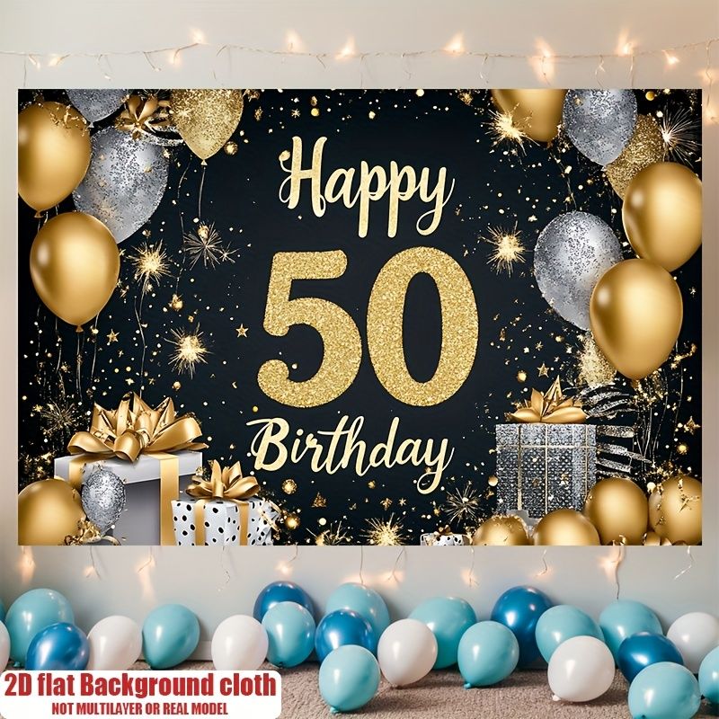 50th Birthday Party Banner - 2D Flat Polyester Backdrop, Wall Hanging Photo Props, Celebration Party Decor_maomaolike.com
