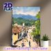 Hillside Mountain Village Painting Poster, Impressionist Style Bustling Town With Rolling Hills Poster, Warm Nostalgic Ambiance Suitable For Living_maomaolike.com