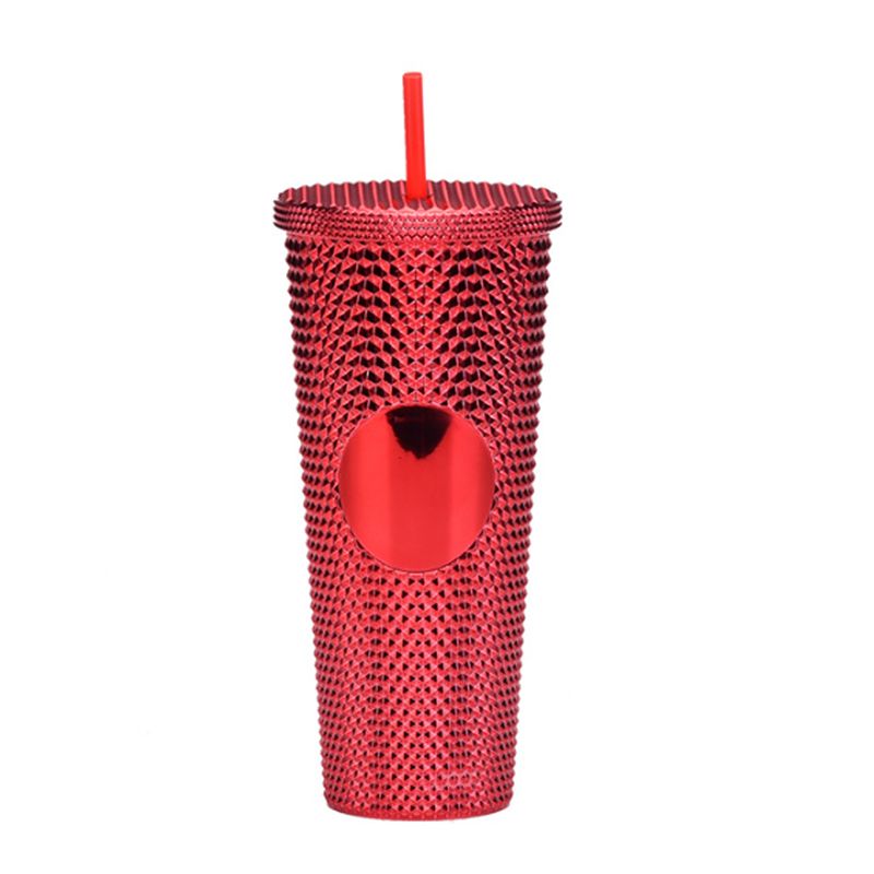 Straw With Lid Colorful Quality Matte Finish Double Wall Coffee Mug Plastic Studded Durian Tumblers Cold Bling Cup_maomaolike.com