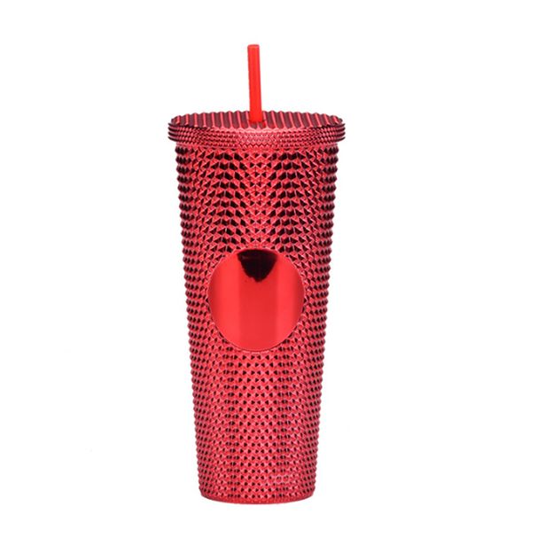 Straw With Lid Colorful Quality Matte Finish Double Wall Coffee Mug Plastic Studded Durian Tumblers Cold Bling Cup_maomaolike.com