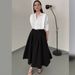 Women's Clothing all match solid color shirt high waist large swing skirt two piece suit_maomaolike.com