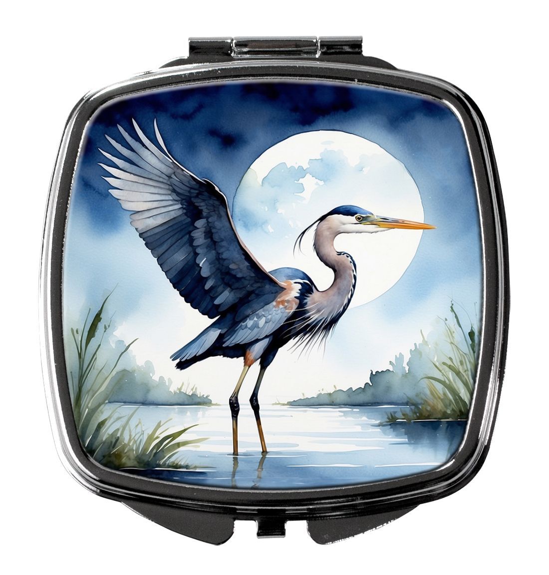 Blue Heron Under The Moonlight Compact Mirror Decorative Travel Makeup Mirror For Women Girls Gifts Pocket Makeup Mirror Folding Handheld_maomaolike.com