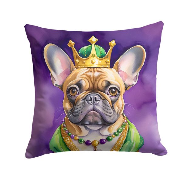 French Bulldog King Of Mardi Gras Throw Pillow Machine Washable, Indoor Outdoor Decorative Pillow For Couch, Bed Or Patio, 18Hx18W_maomaolike.com