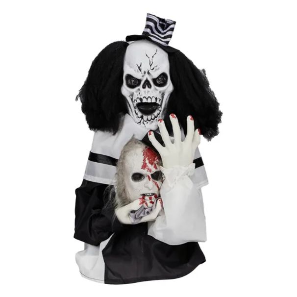 1.8ft Halloween Decoration Scary Clown, Sound-Actived Party Decor With Creepy Sound , Scary Haunted House Props For Indoor Party Home Table Garden Yard Lawn_maomaolike.com
