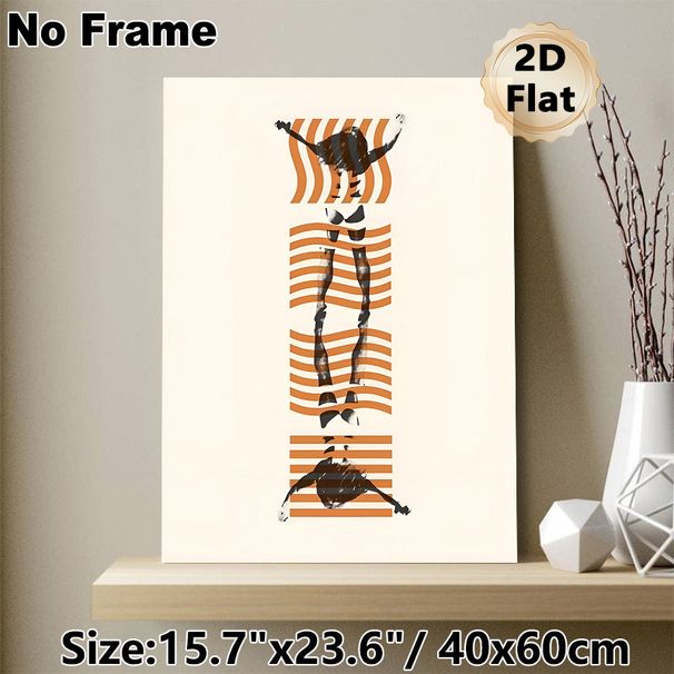 Abstract Dancer Painting Poster, Minimalist Abstract Split Figure With Orange Wavy & Striped Patterns Poster, Unique Artistic Decor Ideal For Living_maomaolike.com