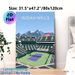 Indian Wells Tennis Stadium Painting Poster, Stylized Minimalist Graphic Poster, Vibrant Tennis Court Scene With Snow-capped Mountains Backdrop_maomaolike.com