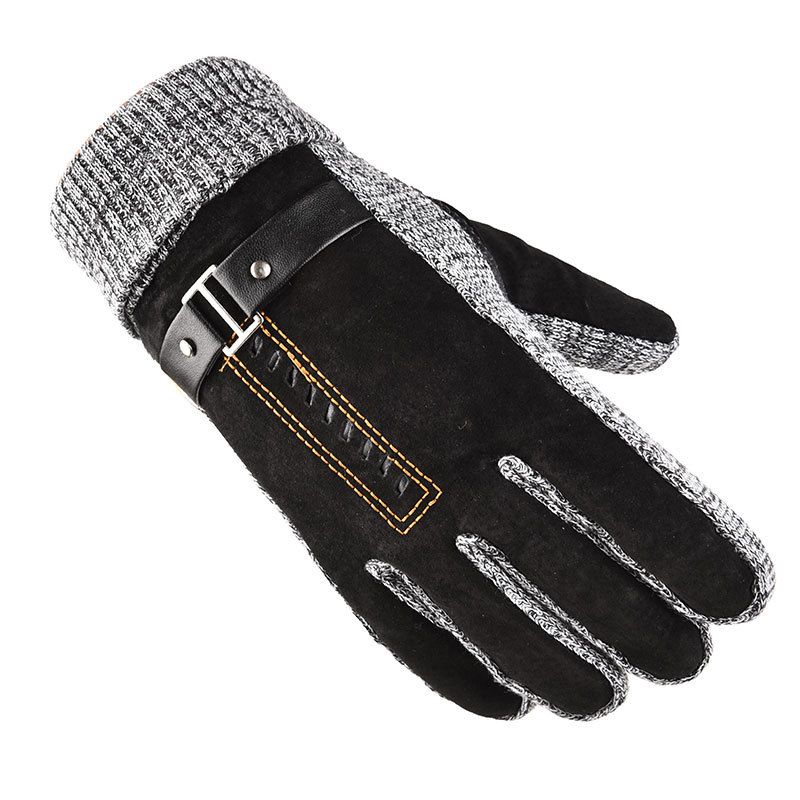 Baishi Tiancheng Men's Pigskin Gloves Touch Screen Winter Outdoor Cycling Plus Velvet Thickened Warm Motorcycle Gloves Women_maomaolike.com