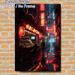 Cyberpunk Japanese Alleyway Painting Poster, Moody Neon-lit Nocturnal Street With Bar & Glowing Lanterns Poster, Atmospheric Urban Decor For Home_maomaolike.com