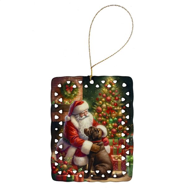 Labrador Retriever And Santa Claus Porcelain Ornament Christmas Tree Hanging Decorations For Home Christmas Holiday, Rectangle, Gift, Multicolor_maomaolike.com