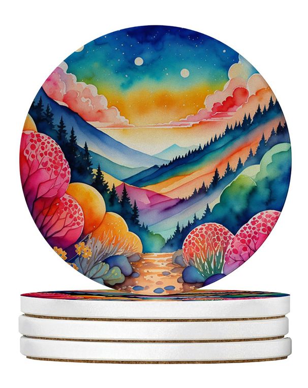 Colorful Brunia Large Sandstone Coasters Pack Of 4 Absorbent Round Coasters Decor Gifts For Men Or Women, 4 In, Multicolor_maomaolike.com