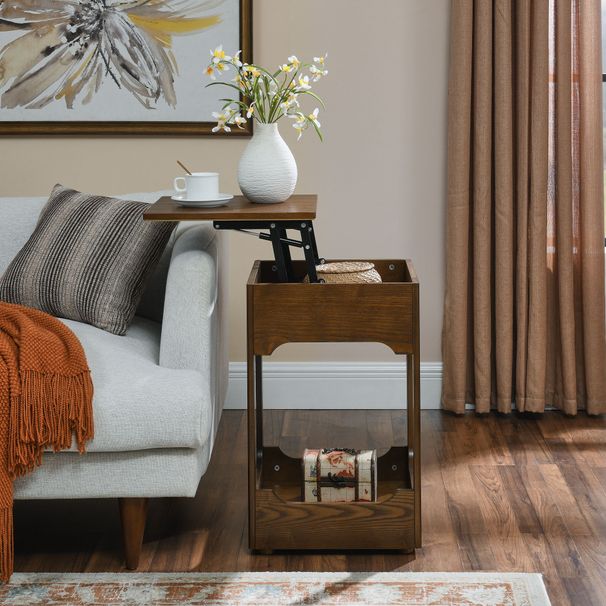 Mid Century Modern Lift Top Side Table, Small Rising End Table Couch Table With Storage Shelf, Wooden Nightstand For Home Living Room, Office, Reception_maomaolike.com