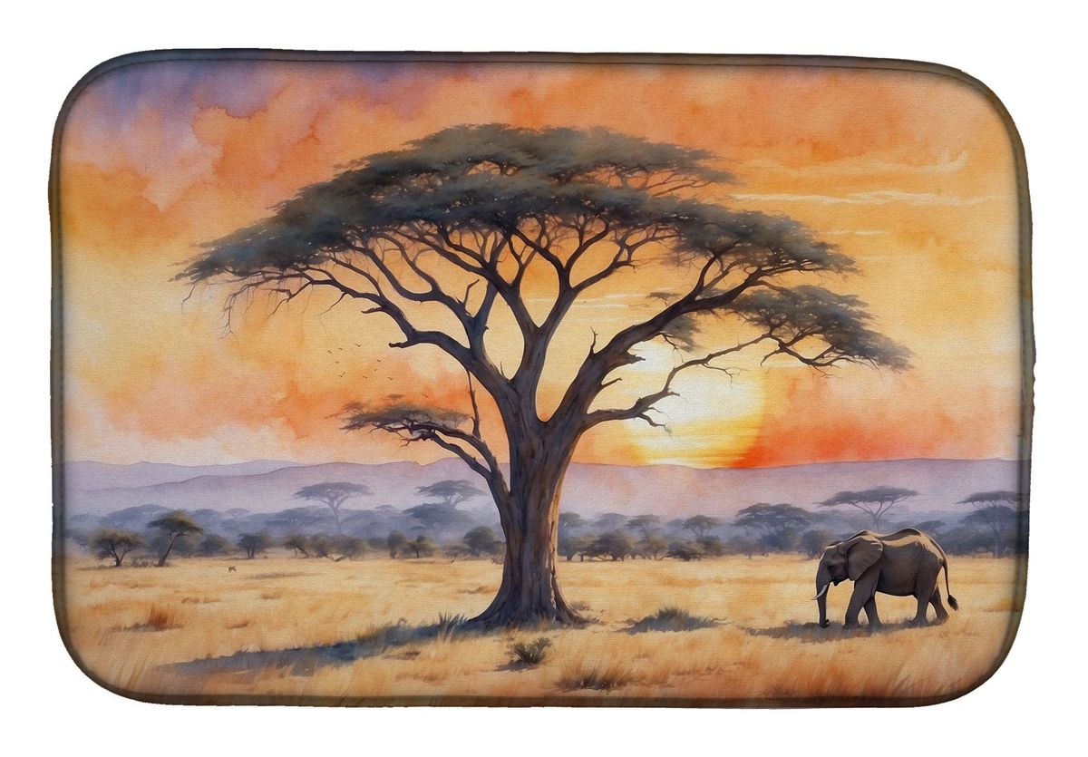 Elephants Savanna Sunrise Dish Drying Mat Absorbent Dish Drying Mat Pad For Kitchen Counter Dish Drainer Mat For Countertop, 14 X 21", Multicolor_maomaolike.com