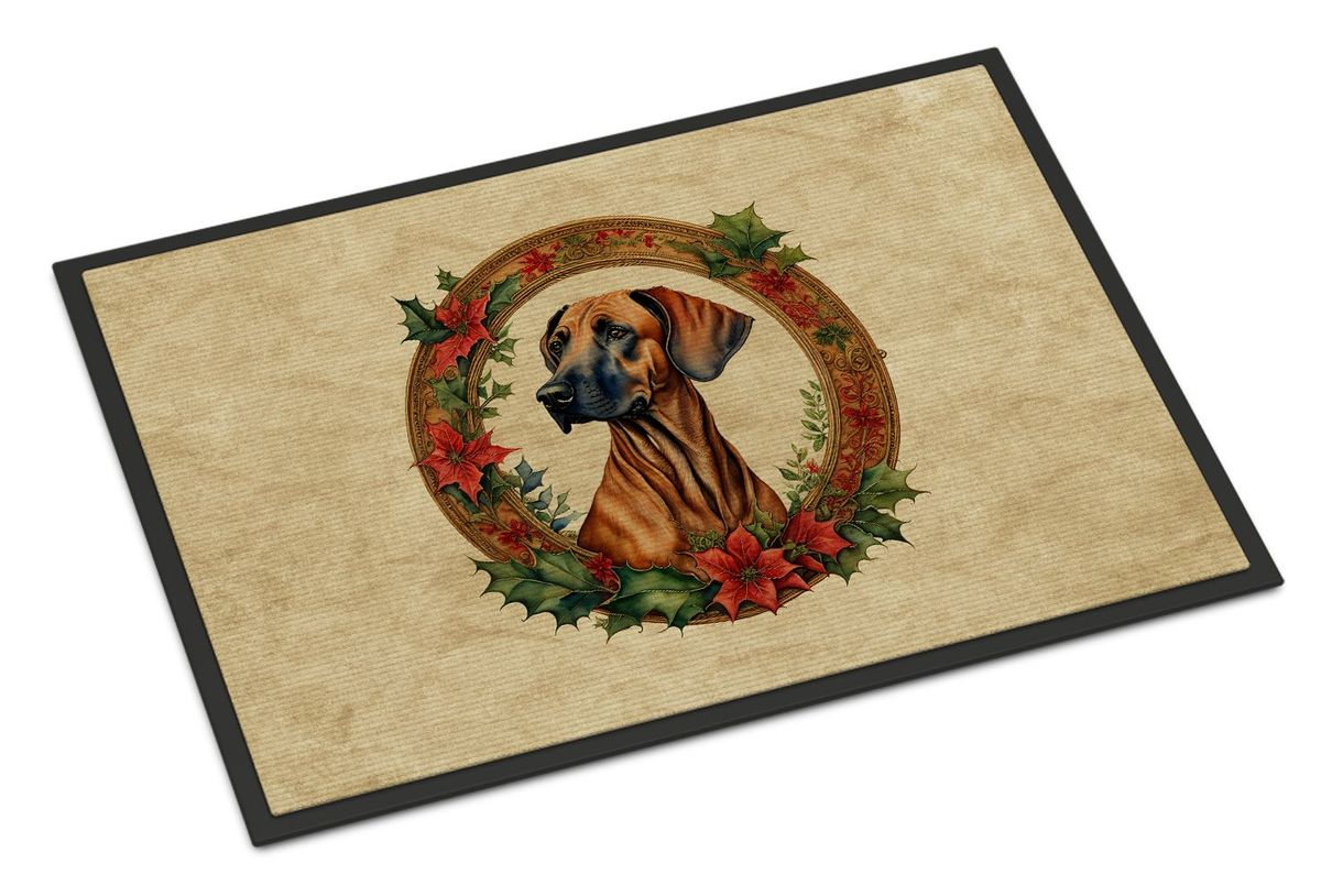 Rhodesian Ridgeback Christmas Flowers Doormat Front Door Mat Indoor Outdoor Rugs For Entryway, Non Slip Washable Low Pile, 24H X 36W_maomaolike.com