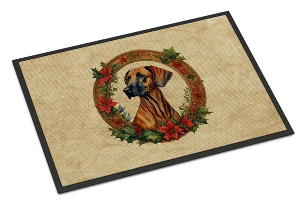 Rhodesian Ridgeback Christmas Flowers Doormat Front Door Mat Indoor Outdoor Rugs For Entryway, Non Slip Washable Low Pile, 24H X 36W_maomaolike.com