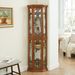 Corner Curio Cabinet Lighted Corner Display, Glass Display Shelf Shelving Bar Cabinet With Tempered Glass Door, Bar Cabinet,Cabinet With Adjustable Shelf Glass Cabinet Shelves Bead Bulb Included_maomaolike.com
