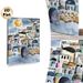 Mediterranean Hillside Town Painting Poster, Soft Watercolor Pastel-toned Clustered Hillside Buildings With Sun Poster, Warm Artistic Decor Suitable_maomaolike.com