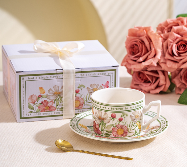 Fritillaria Flower Niche High-End French Retro Style Black And White Coffee Cup Luxury Box Exquisite Gift Set_maomaolike.com