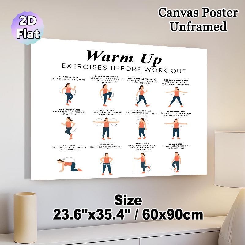 Warm-up Exercises Painting Poster, Clear Minimalist Illustrated Workout Guide Poster, Practical Warm-up Reference Ideal For Home Gym, Fitness Studio_maomaolike.com