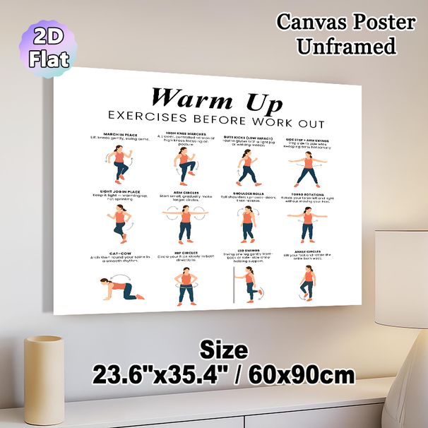 Warm-up Exercises Painting Poster, Clear Minimalist Illustrated Workout Guide Poster, Practical Warm-up Reference Ideal For Home Gym, Fitness Studio_maomaolike.com
