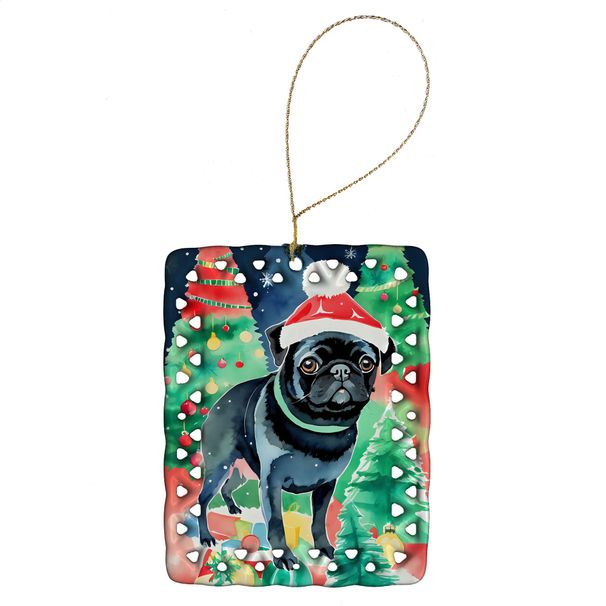 Pug Christmas Porcelain Ornament Christmas Tree Hanging Decorations For Home Christmas Holiday, Rectangle, Gift, Multicolor_maomaolike.com