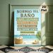 Spanish Bathroom Rules Painting Poster, Coastal-themed Serene Beach Scene With Bath Essentials Poster, Clearly Displays Bathroom Guidelines, Suitable_maomaolike.com