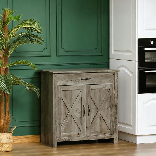 Sideboard Buffet Cabinet, Barn Door Coffee Bar Cabinet With Drawer And Adjustable Shelf_maomaolike.com