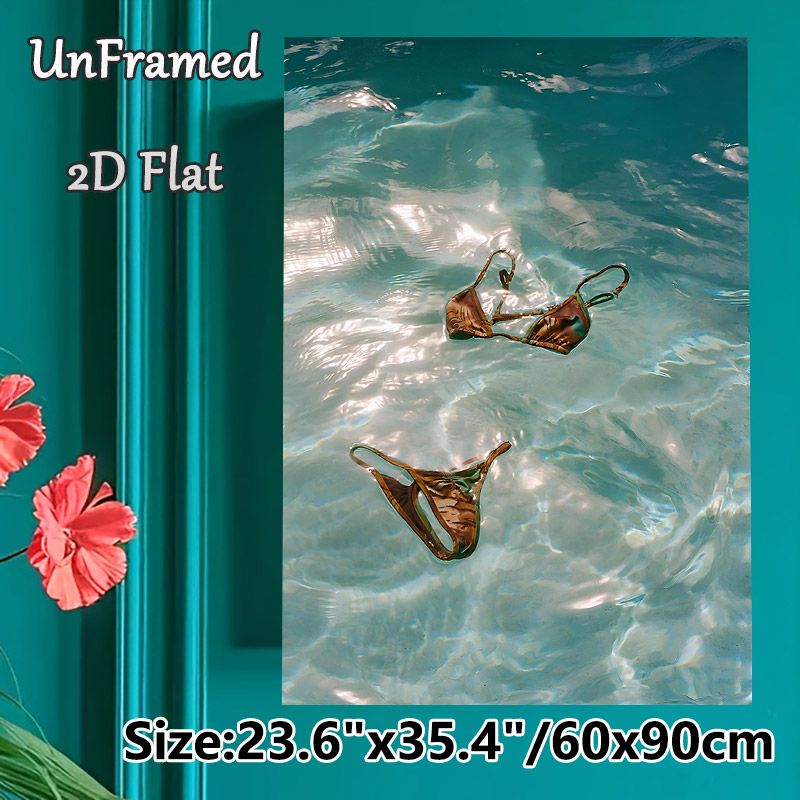 Pool Bikini Painting Poster, Soft-hued Underwater Pool Scene Poster, Calming Summer-style Decor Suitable For Bedroom, Living Room And Coastal-themed_maomaolike.com