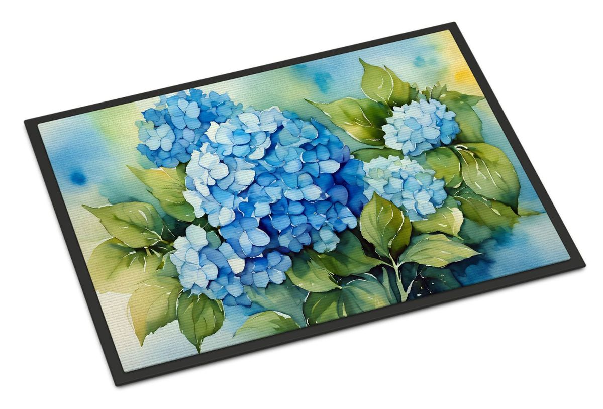Hydrangeas In Watercolor Doormat Front Door Mat Indoor Outdoor Rugs For Entryway, Non Slip Washable Low Pile, 24H X 36W_maomaolike.com