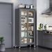 65 Kitchen Pantry Storage Cabinet, 6 Tier Metal Display Storage Cabinet With Transparent Door, Adjustable Shelves & Wheels, Food Pantries Cabinets, For Kitchen, Living Room And Dining Room, Gray_maomaolike.com