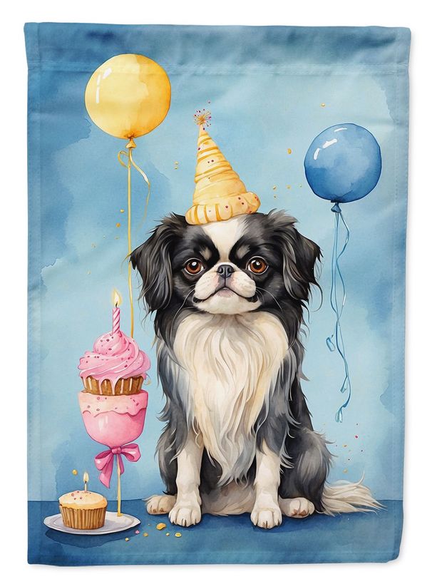 Japanese Chin Happy Birthday House Flag Large Porch Sleeve Pole Decorative Outside Yard Banner Artwork Wall Hanging, Polyester, House Size, Multicolor_maomaolike.com