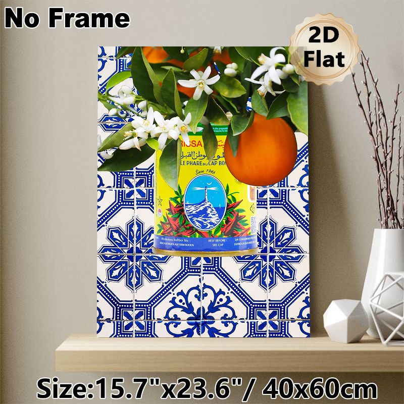 Citrus & Vintage Can Painting Poster, Vibrant Mediterranean-style Poster, Lush Citrus Blooms, Ripe Orange With Retro Can Design Brings Rustic Charm_maomaolike.com