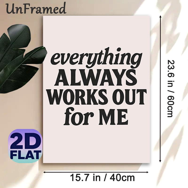 Inspirational "Everything Works Out" Quote Painting Poster, Minimalist Black Typography Poster, Uplifting Positive Decor Piece For Bedroom, Home_maomaolike.com