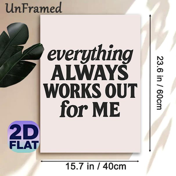 Inspirational "Everything Works Out" Quote Painting Poster, Minimalist Black Typography Poster, Uplifting Positive Decor Piece For Bedroom, Home_maomaolike.com